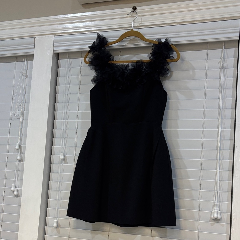 Elegant Black Mini Dress with Floral Accents
